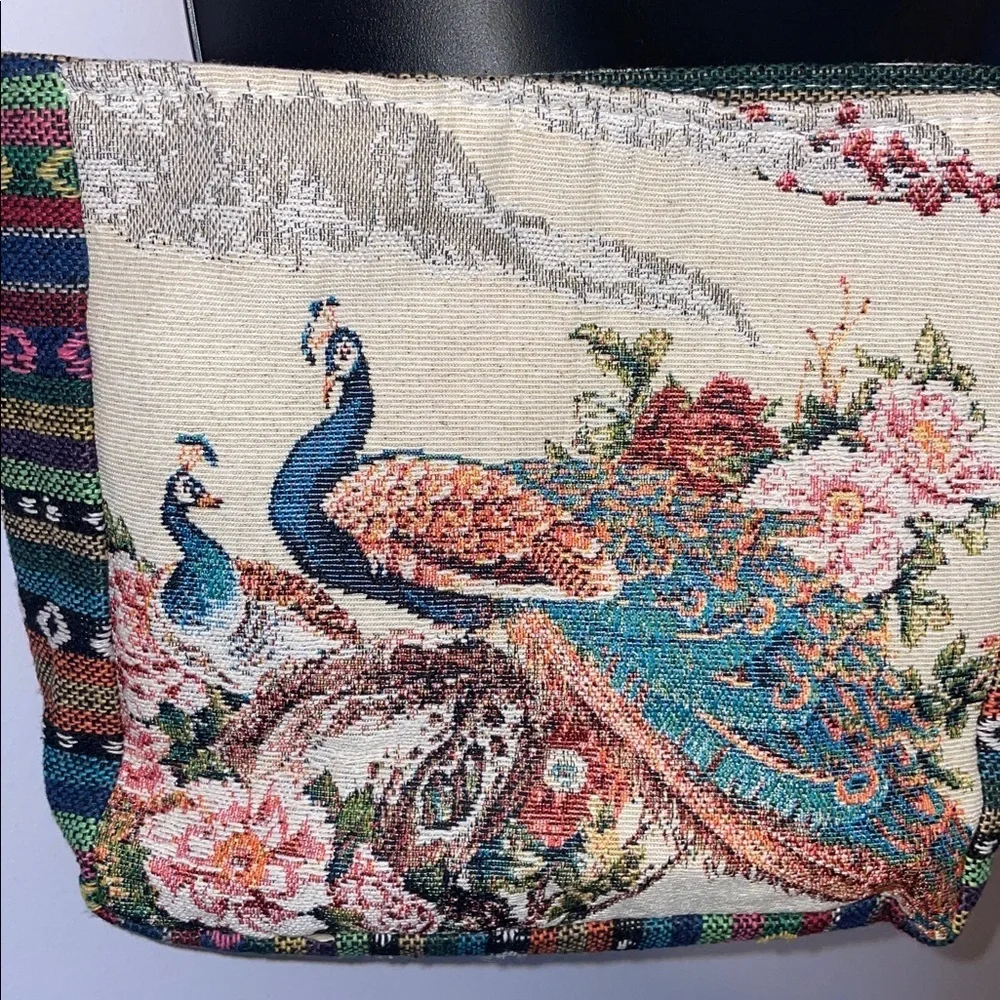 Peacock Embroidered Tapestry Crossbody Purse Bag